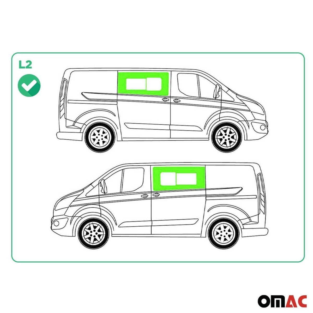 OMAC Seitenfenster Schiebefenster Ford Transit Custom L1/L2 Bj. 2013-2023 2er-Set Vorne Links/Rechts OMAC Seitenfenster Schiebefenster Ford Transit Custom L1-L2 Bj. 2013-2023 2er-Set Vorne Links-Rechts - 2624405-1FSDS-SET