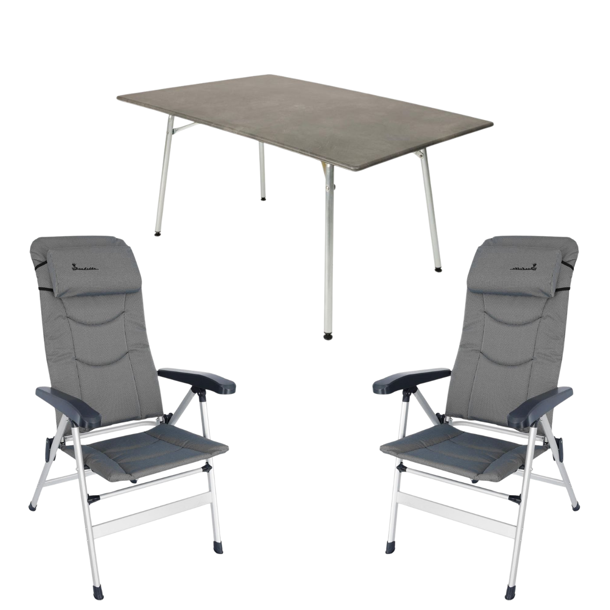 ISABELLA Campingstuhl Thor hellgrau 2er Set mit Esstisch 80 x 120 cm