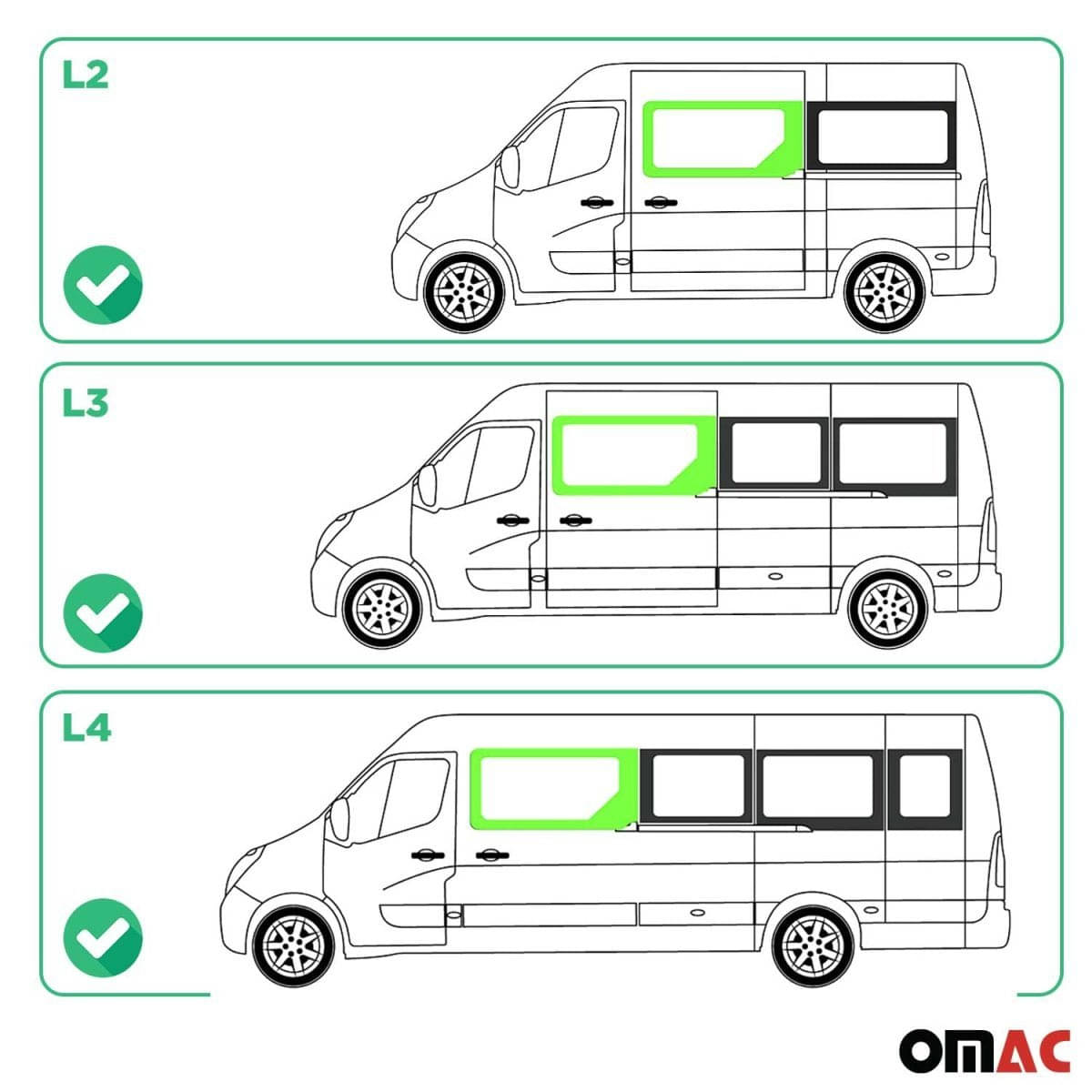 OMAC Seitenfenster Schiebefenster Opel Movano L2-L3-L4 Bj. 2010–2021 Schiebetuer Rechts - 6125405L-1FSDSR