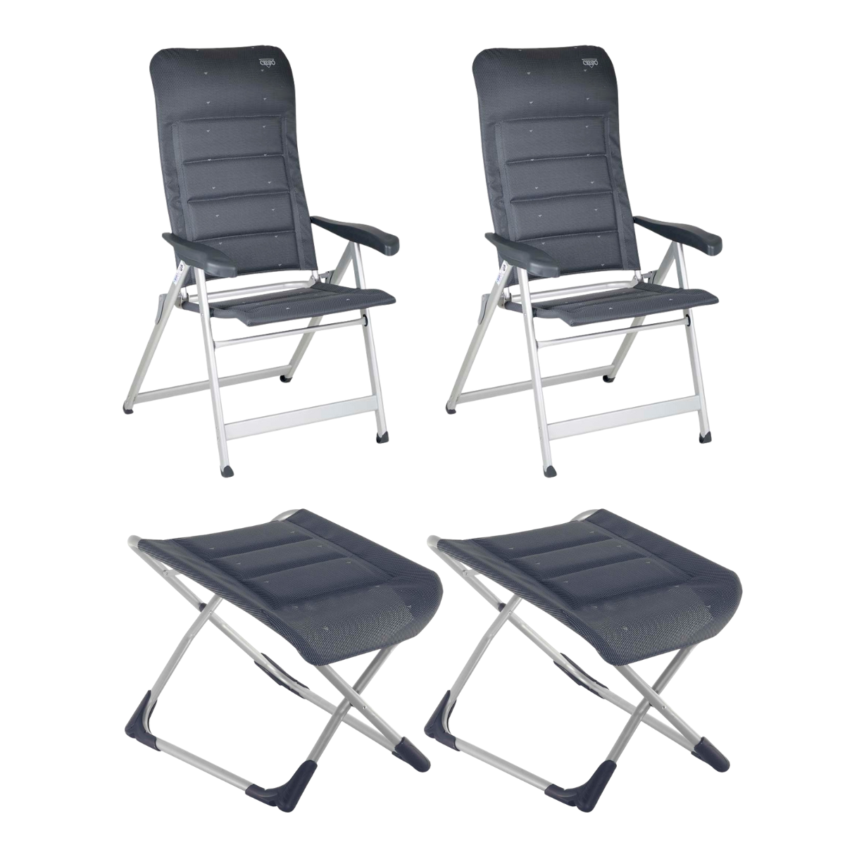 CRESPO Campingstuhl Deluxe AL-237-DL grau - freistehende Beinauflagen AL-231 2er-Set - 1149077 1104898