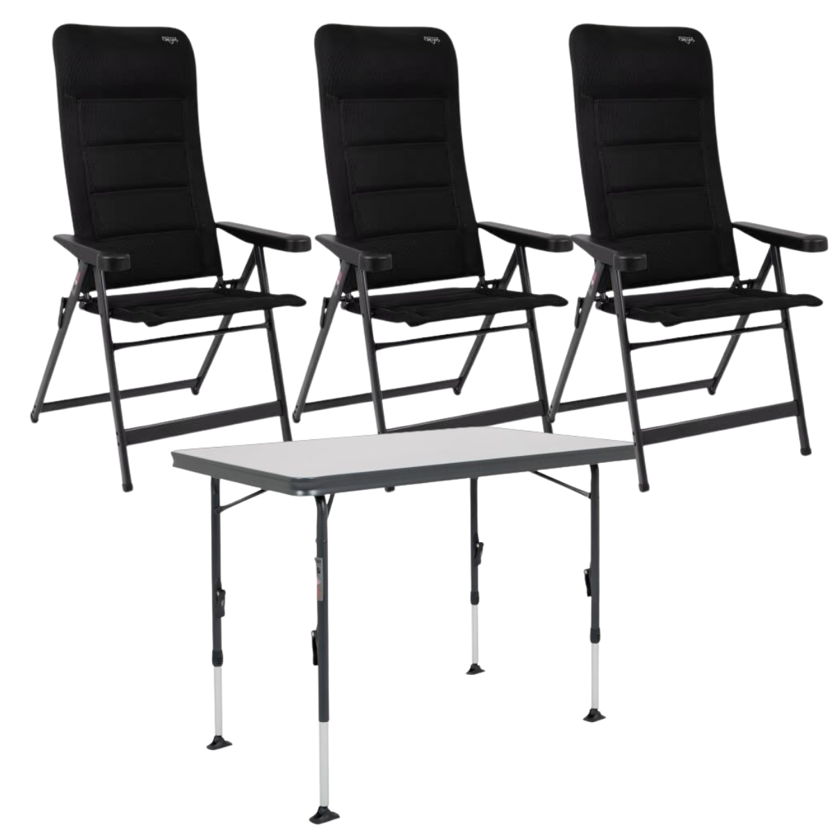 CRESPO Campingstuhl Air Deluxe AP/240-AD schwarz 3er-Set & Tisch Sevilla AP/246 101x65 cm schwarz CRESPO Campingstuhl Air Deluxe AP-240-AD schwarz 3er-Set - Tisch Sevilla AP-246 101x65 cm schwarz - 1149141 1151360