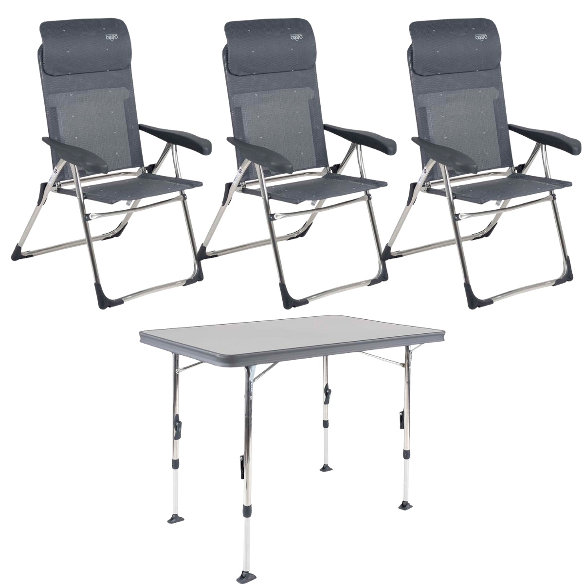 CRESPO Campingstuhl Classic Compact AL/213-C-40 anthrazit 3er-Set & Tisch Ligero AL/247 110x70 cm CRESPO Campingstuhl Classic Compact AL-213-C-40 anthrazit 3er-Set - Tisch Ligero AL-247 110x70 cm - 1104970 1151378