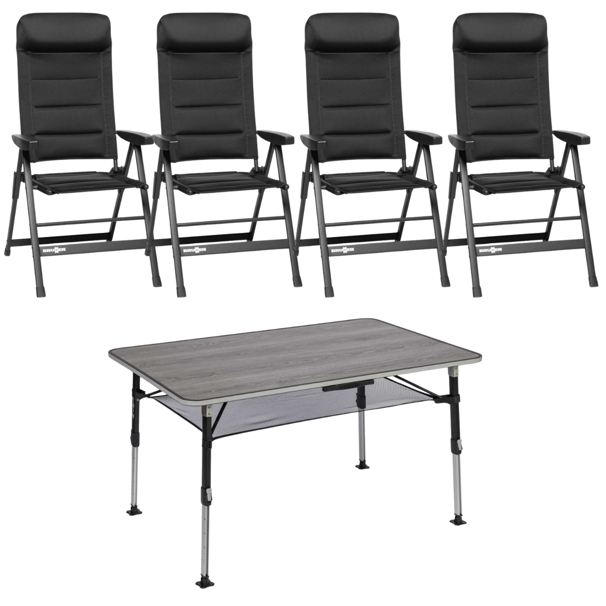 BRUNNER Campingstuhl SKYE 3D Schwarz 4er-Set - Tisch ELU NG 120x80 cm - 0404063N.C09 0406043N