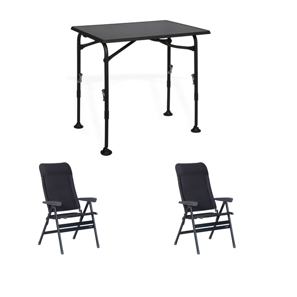 Set 1 Tisch WESTFIELD Aircolite 80 Black Edition Tisch 80 x 60 cm - Performance Series - 201-27271 und 2 Stuehle WESTFIELD Advancer XL Stuhl anthracite grey - Performance Series - 201-883 AG