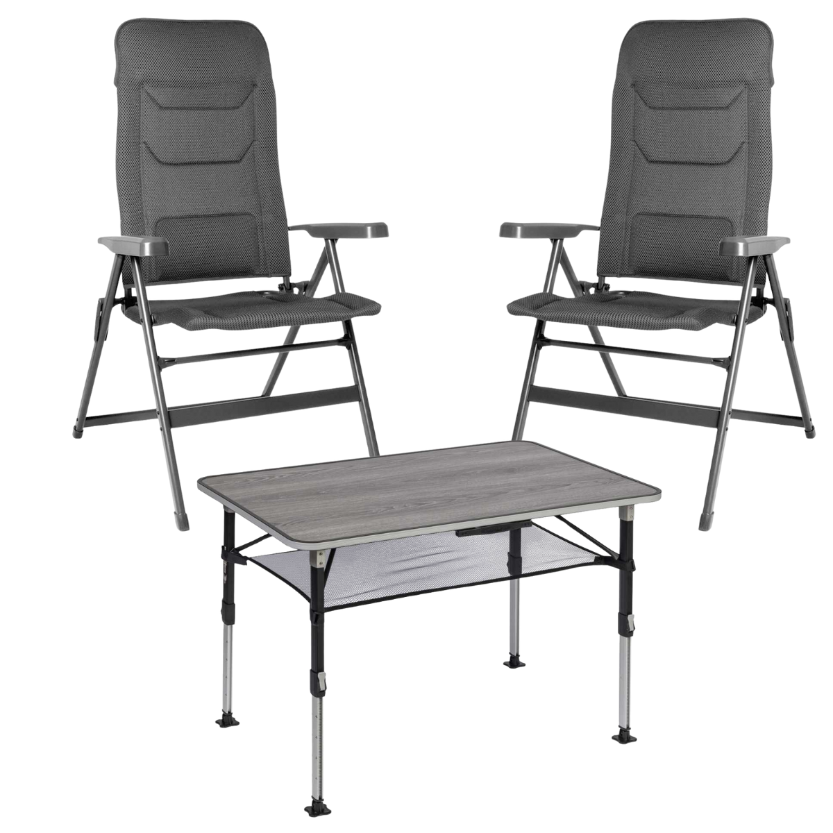 BRUNNER Campingstuhl ARAVEL VITACHIC 3D - L Dunkelgrau 2er-Set - Tisch ELU NG 100x68 cm - 0404065N.C69L 0406040N