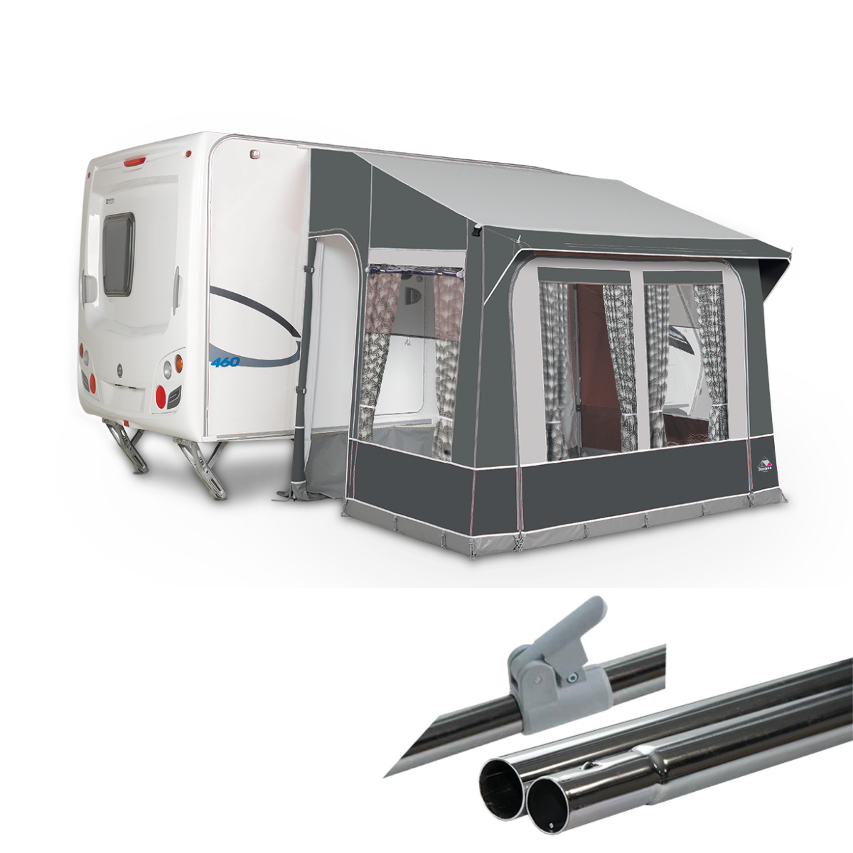 DOREMA Teil-Vorzelt QUATTRO- 225x200 cm- Anbauhoehe 235-255 cm- 25 mm Stahlgestaenge - 83 - S25 W 18 1 F PG