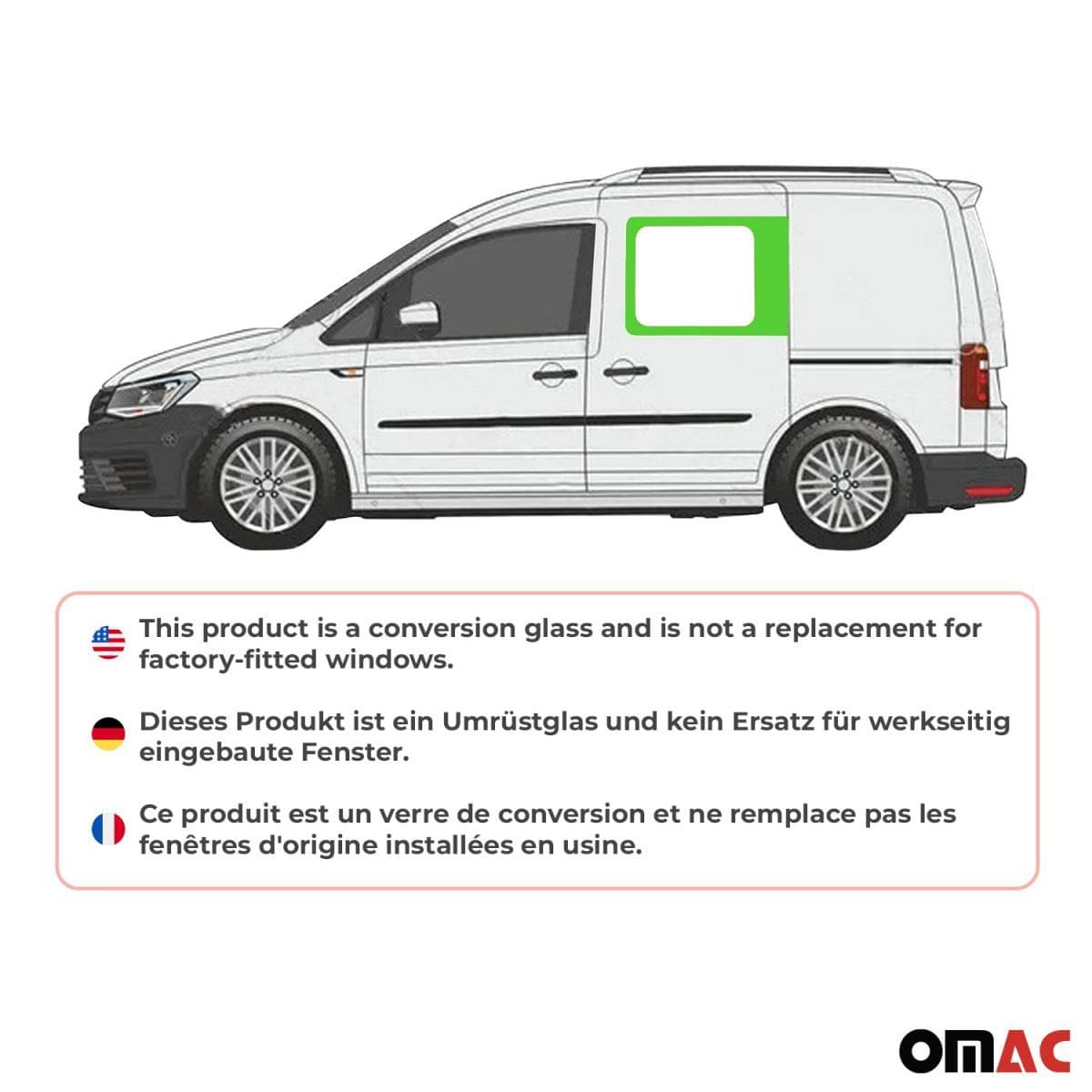OMAC Seitenfenster Seitenscheibe VW Caddy III-IV L1 Bj. 2003-2020 Vorne Links - 7520405-1FSFL