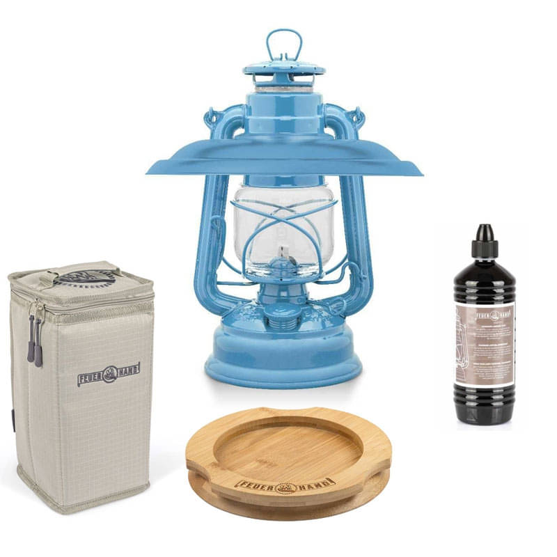 FEUERHAND Sturmlaterne 276 Pastel Blue Komplett-Set 5.0