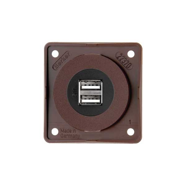 BERKER INTEGRO Flow Einbau-USB-Doppelladesteckdose 12V braun matt Einsatz schwarz - 9 2602 25 01