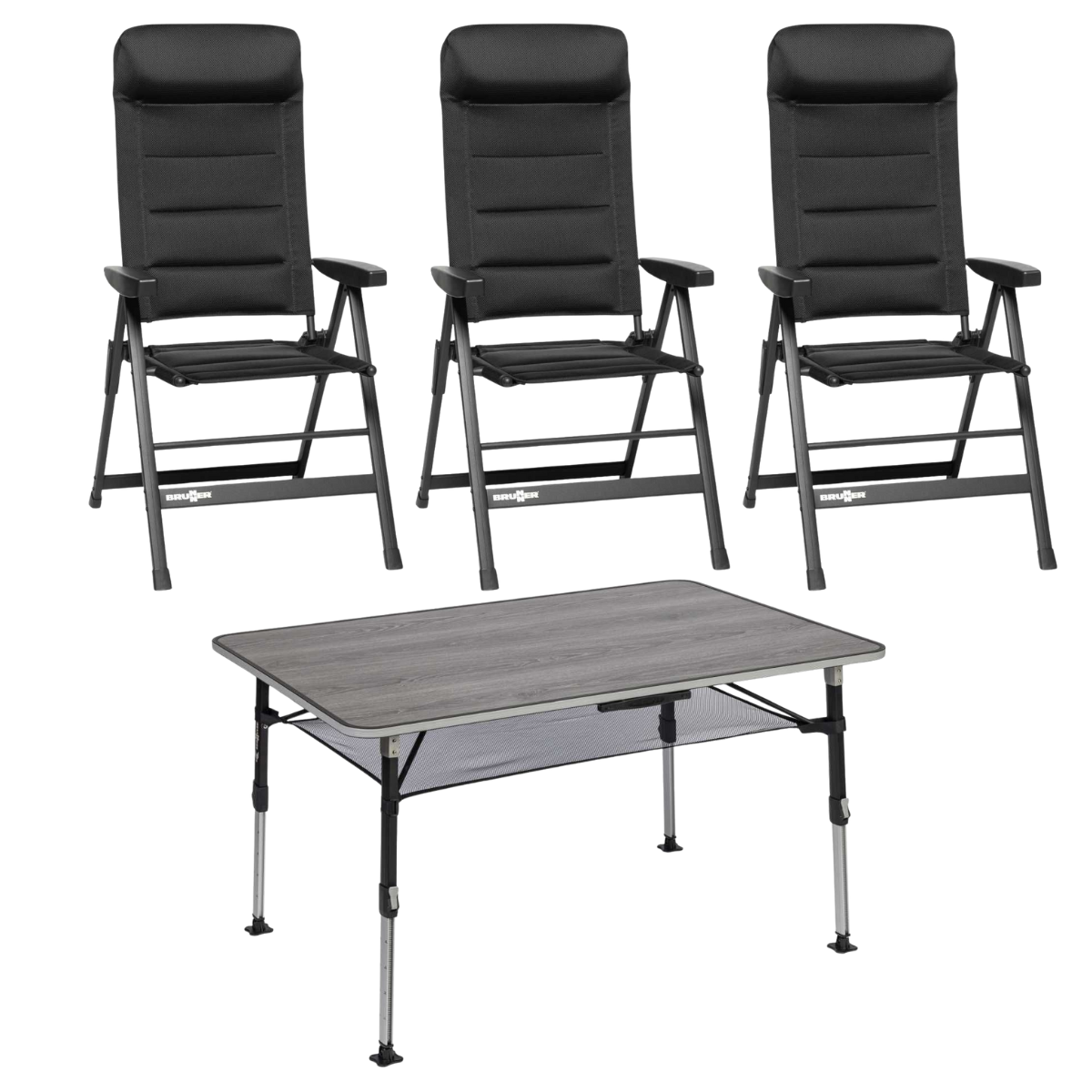 BRUNNER Campingstuhl SKYE 3D Schwarz 3er-Set - Tisch ELU NG 120x80 cm - 0404063N.C09 0406043N