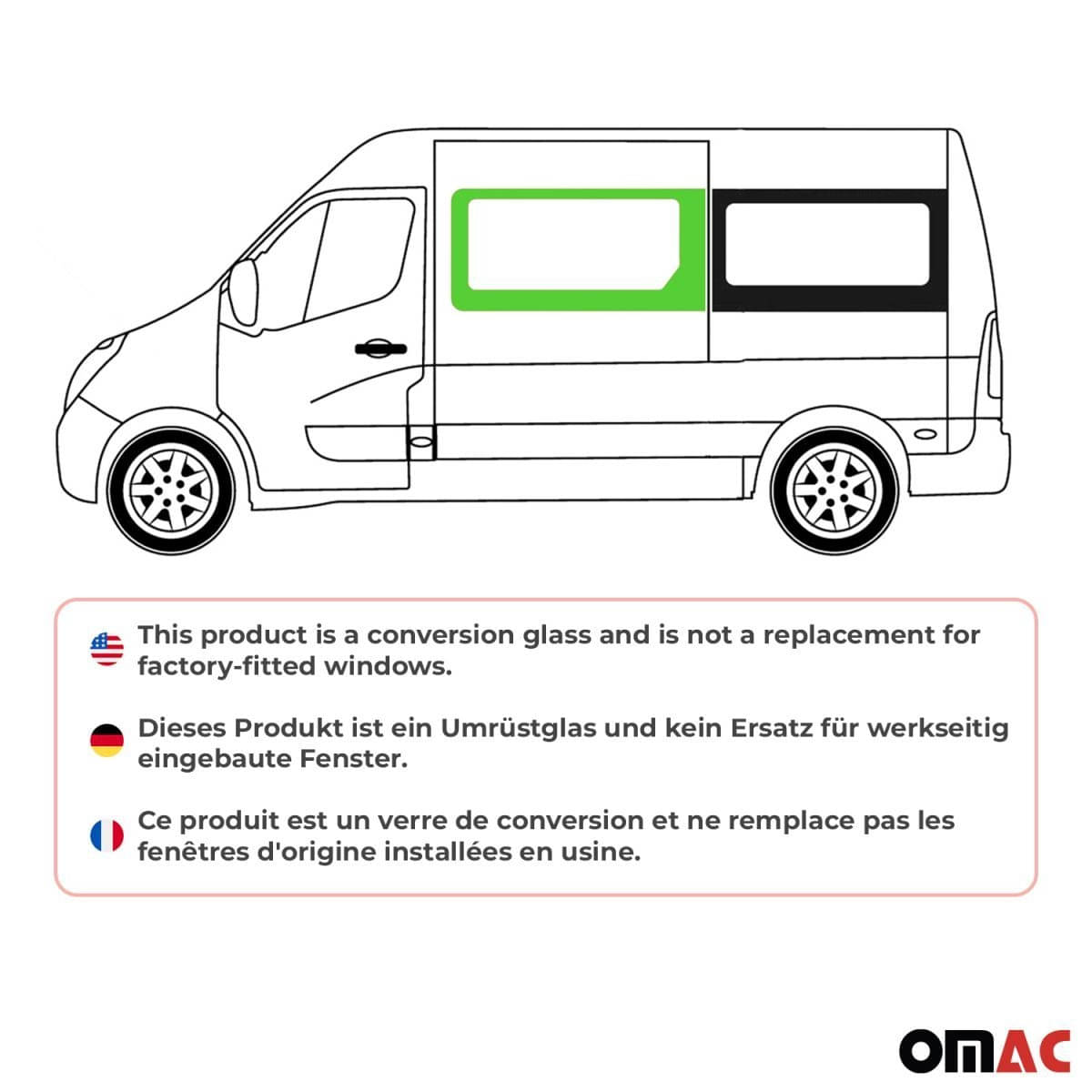 OMAC Seitenfenster Seitenscheibe Opel Movano L1 Bj. 2010–2021 Vorne Links - 6125405-1FSFL
