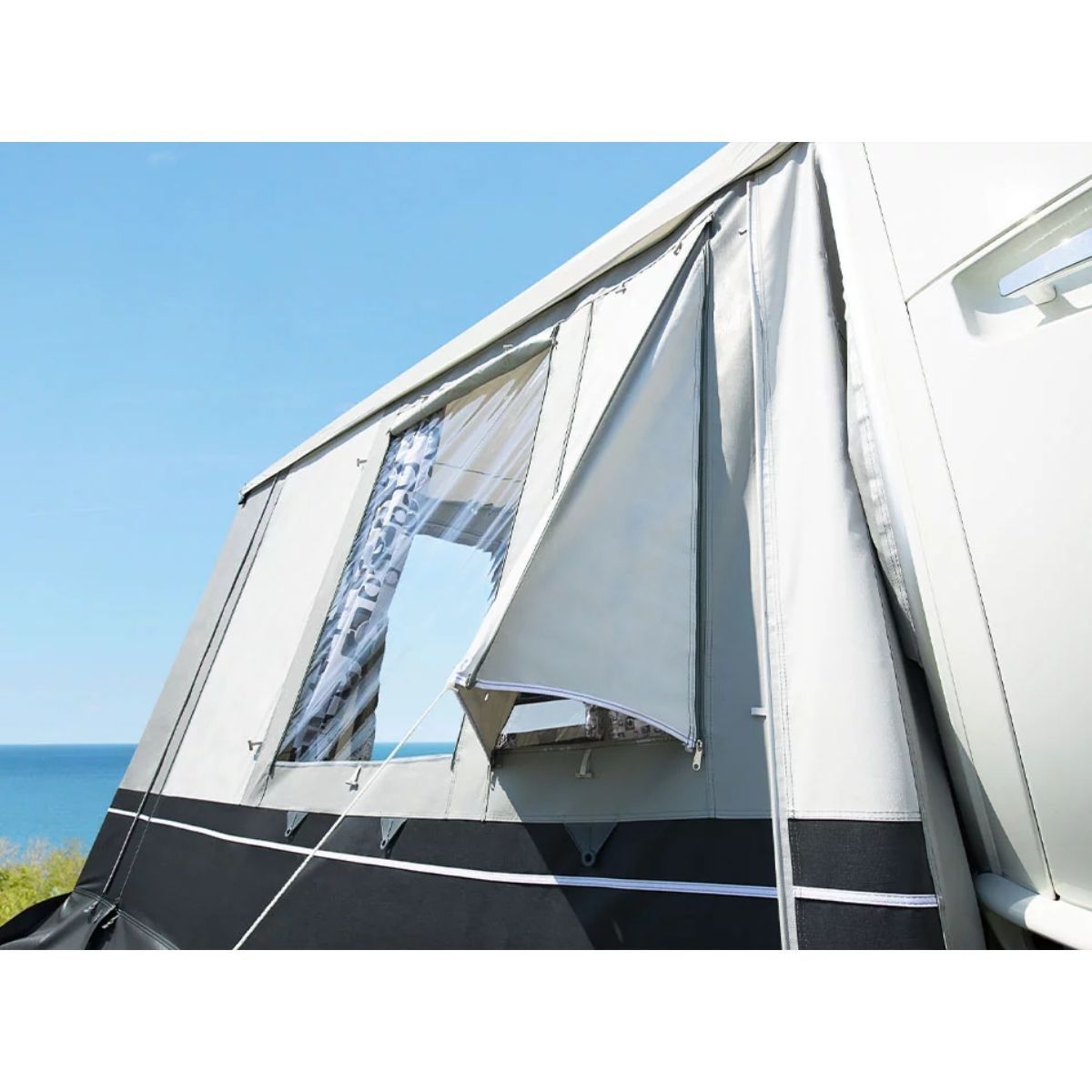 DWT Wohnwagen-Vorzelt DOMINO Gr. 11 Umlaufmass 851-880 cm Tiefe 280 cm mit 28 mm Stahlgestaenge - 142131S28
