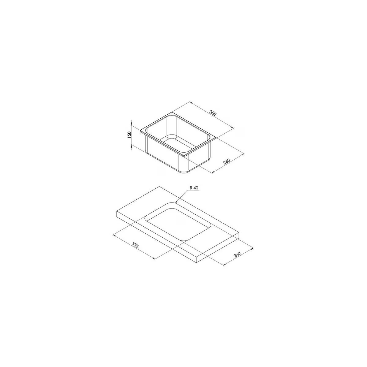 CAN LA1401 Spuele Edelstahl rechteckig 15 x 35-5 x 26 cm - LA1401-GR