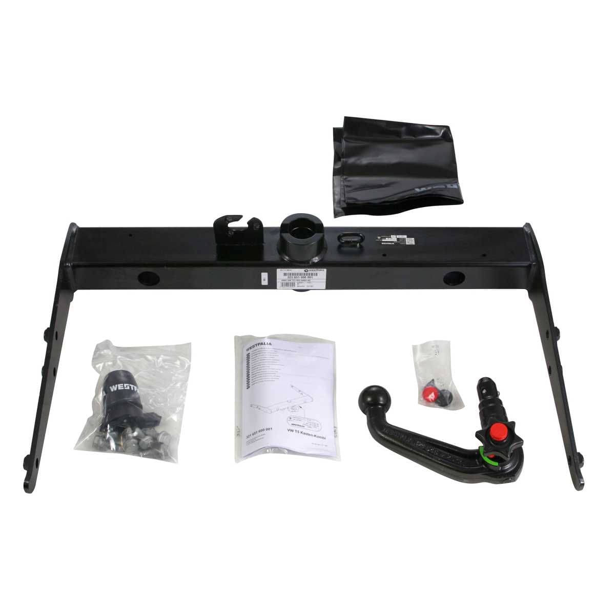 Westfalia Abnehmbare Anhaengerkupplung fuer VW Transporter T5-T6 -Kasten-Kombi- -BJ 10-2009-09-2019- - nur fuer Fzg ohne Vorruestung - im Set mit 13-pol. fahrzeugspezifischem Elektrosatz - 321651900113