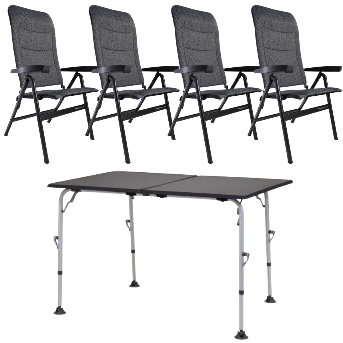 WESTFIELD Campingstuhl Advancer Pro dark grey melange 4er-Set - Tisch AIRCOLITE TWIN 120x80 cm black - 201-1884 DGM 201-17301