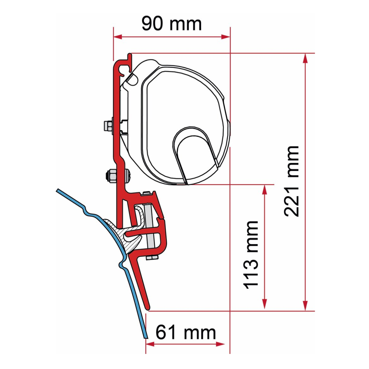 FIAMMA Adapter VW T4 Brandrup mit Reimo Multirail fuer Markise F35-F35Pro - 98655R011