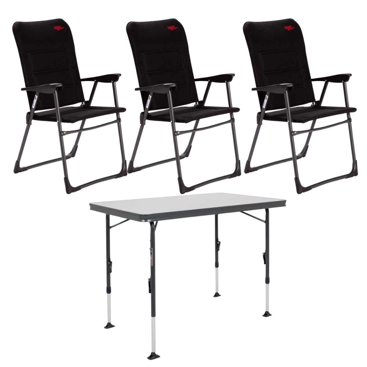 CRESPO Campingstuhl Air Deluxe AP-218-ADS schwarz 3er-Set - Tisch Sevilla AP-246 101x65 cm schwarz - 1148301 1151360