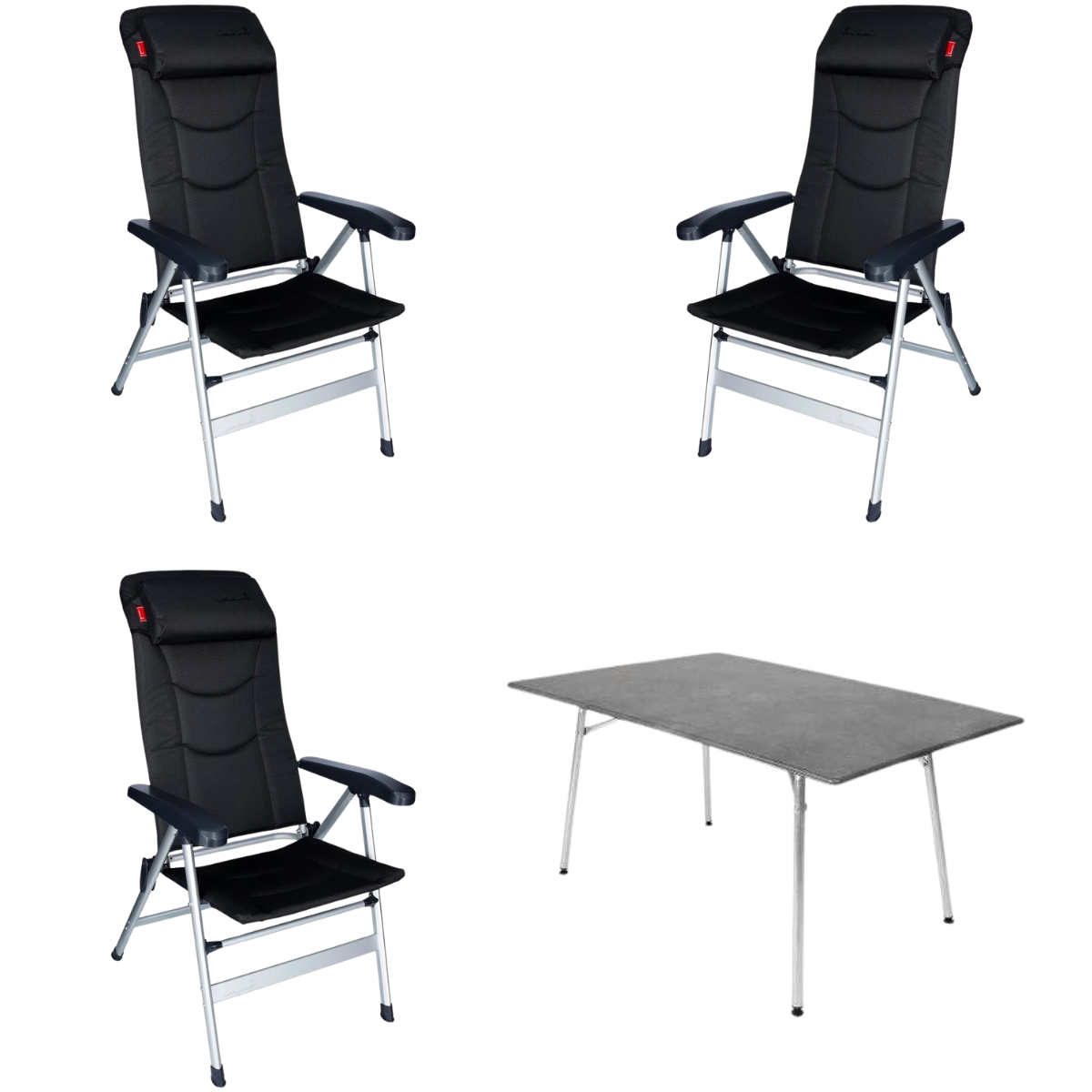 ISABELLA Campingstuhl Thor dunkelgrau 3er Set mit Esstisch 90 x 160 cm