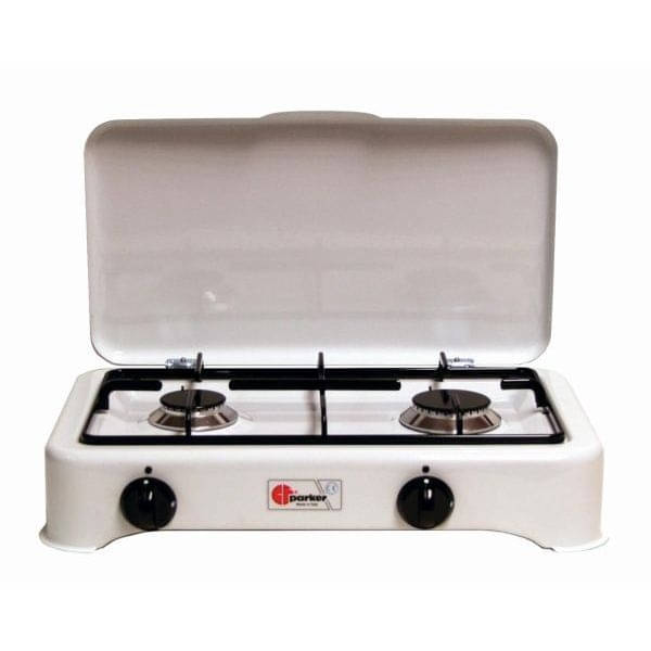 PARKER Luxus Email-Gaskocher zweiflammig weiss