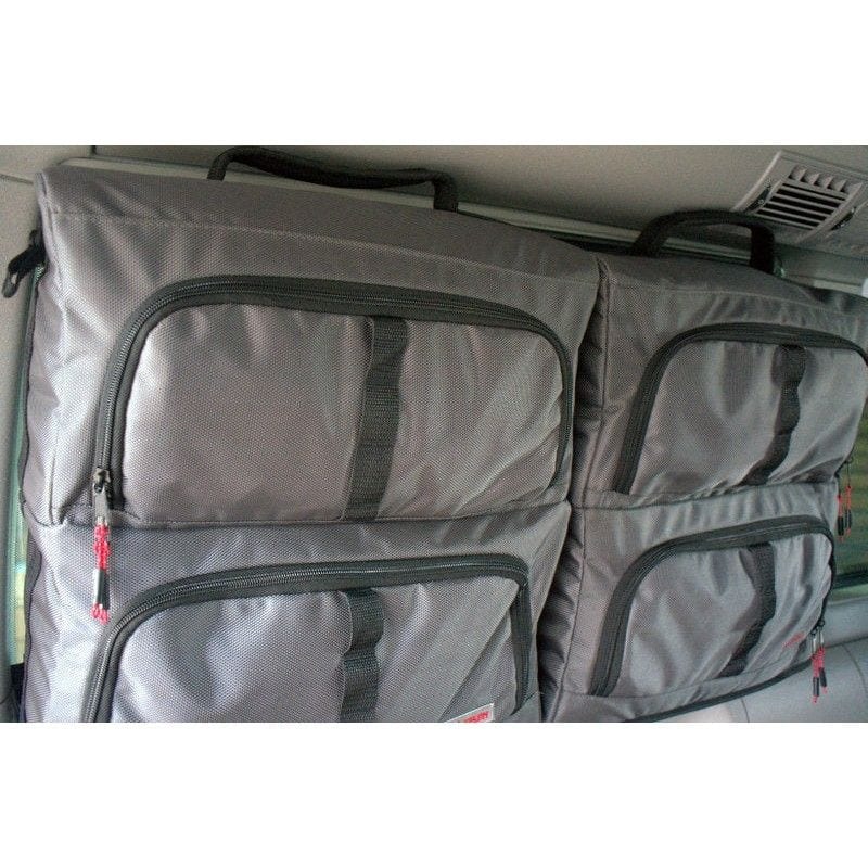Fenstertaschen-Set FELLEISEN 3x BasicONE - 1x Vorhang fuer VW California Beach T5-T6-T6.1 mit 2er-Sitzbank- Felleisengrau- ohne Thermomatte TST 2427 16