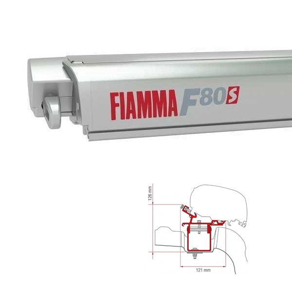 Markise FIAMMA F80 S 400 Royal grey Gehaeuse titanium inkl. Adapter VW Crafter II MAN TGE H3 L4 ab 2017 ohne Schiene auf dem Dach