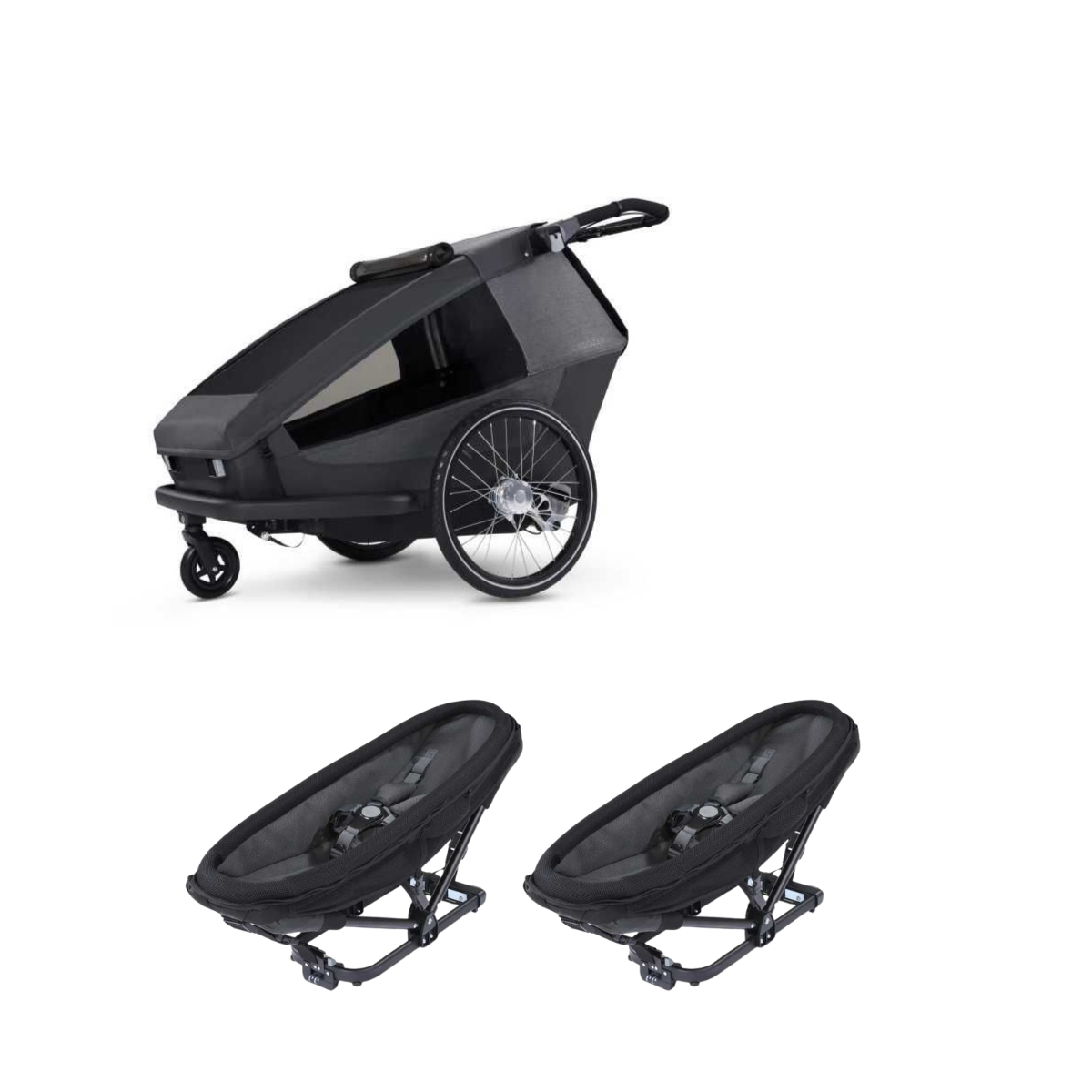 CROOZER Kinderfahrradanhaenger Kid Yuuna Moonlight Black mit 2 Babyliegen - 121001124 122000024
