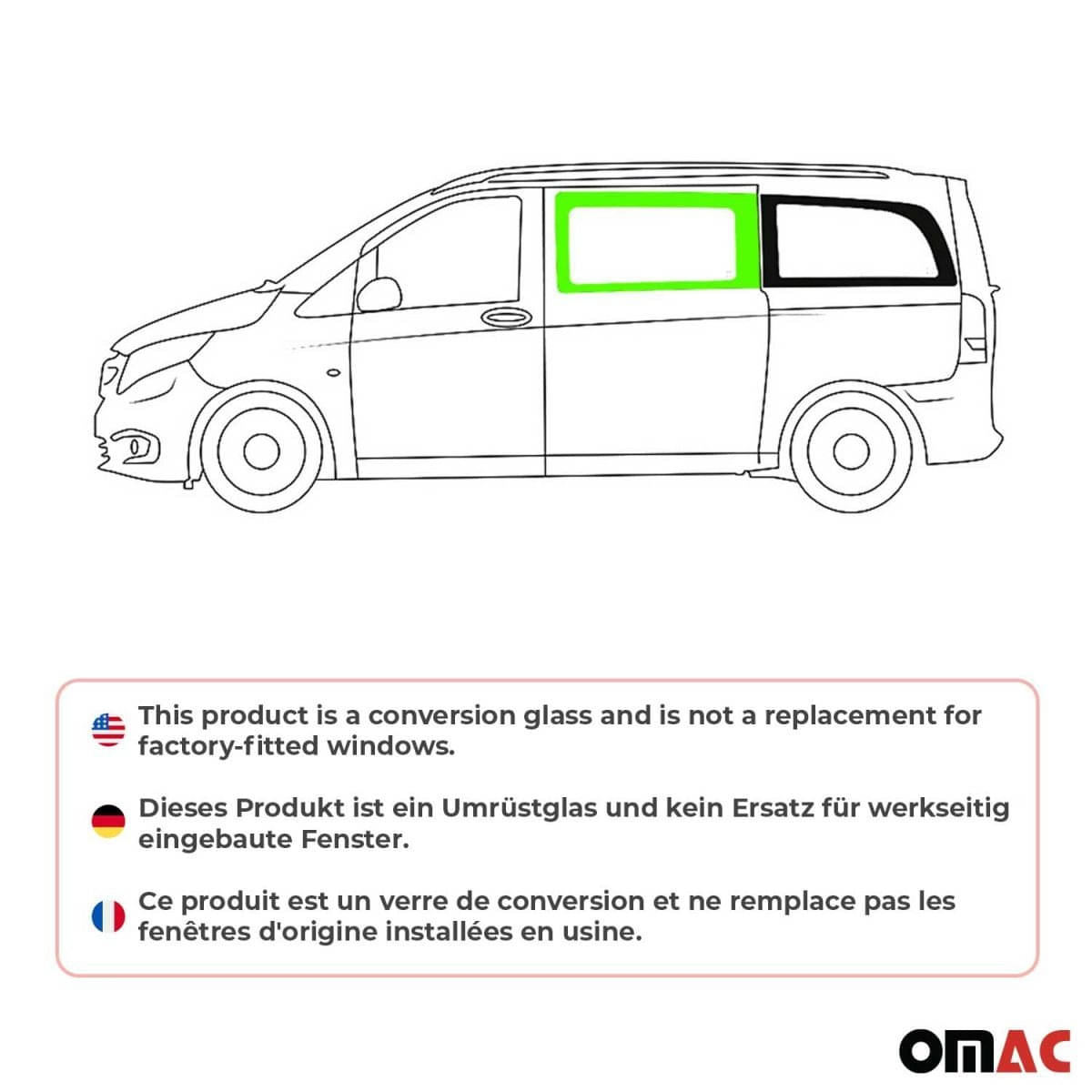 OMAC Seitenfenster Seitenscheibe MB Vito W447 L2/L3 ab Bj. 2014 Schiebetür Links OMAC Seitenfenster Seitenscheibe MB Vito W447 L2-L3 ab Bj. 2014 Schiebetuer Links - 4733405-1FSFL