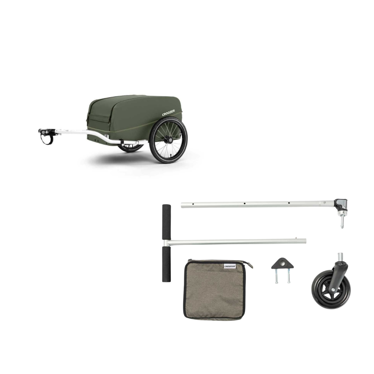 CROOZER Lastenfahrradanhänger Cargo Kalle Moss Green mit Bollerwagen-Set