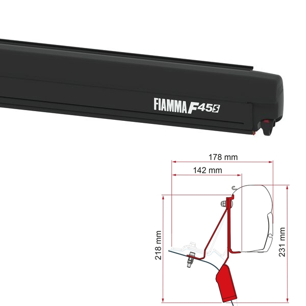 Markise FIAMMA F45 S 260 Royal grey Gehaeuse deep black inkl- Adapterkit Ford Custom Nugget Lift Roof Fiamma Art-Nr. 06759H01R-98655Z114