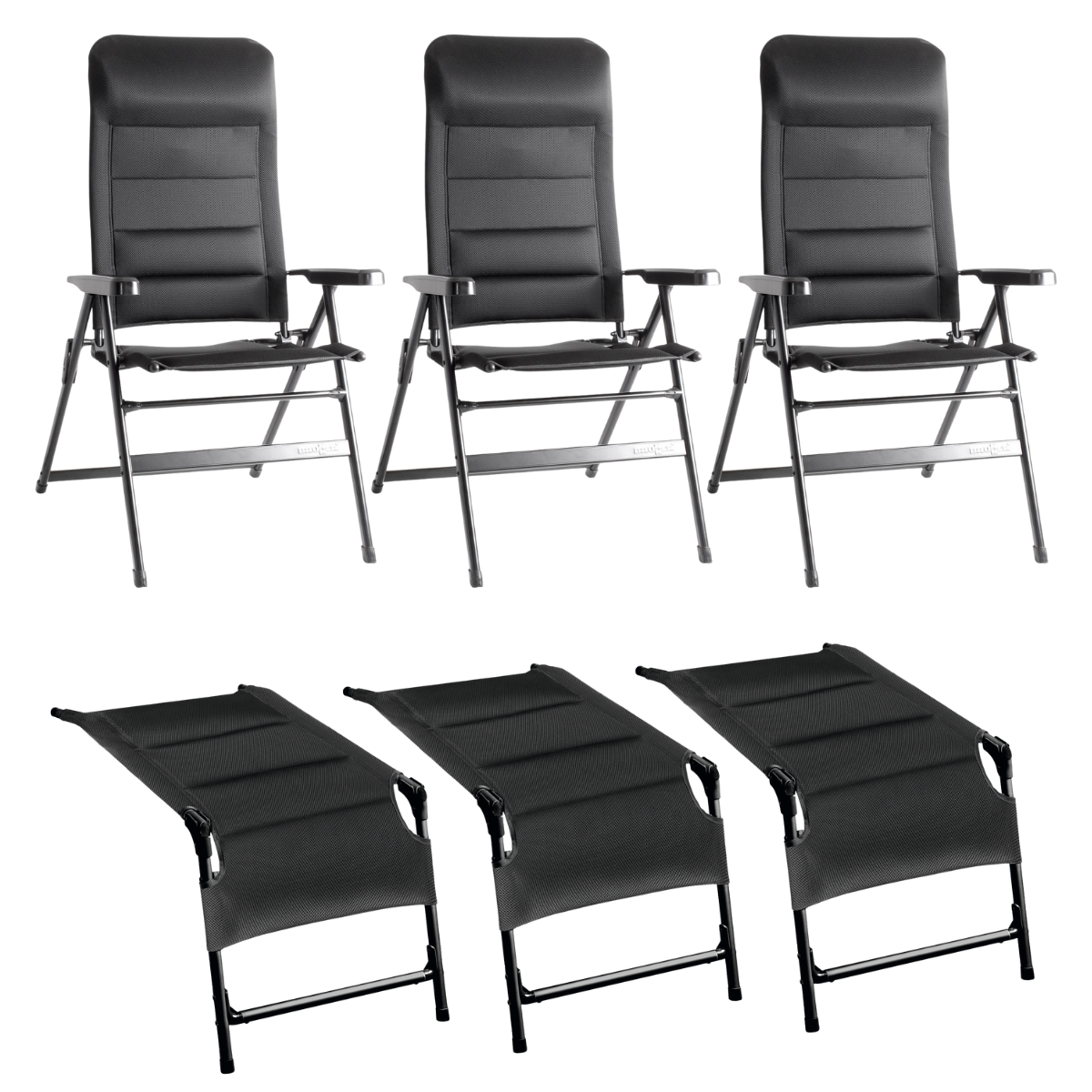 BRUNNER Campingstuhl ARAVEL 3D - M Schwarz mit Beinauflagen ARAVEL 3D - M 3er-Set - 0404065N-C09M 0404099N.C09