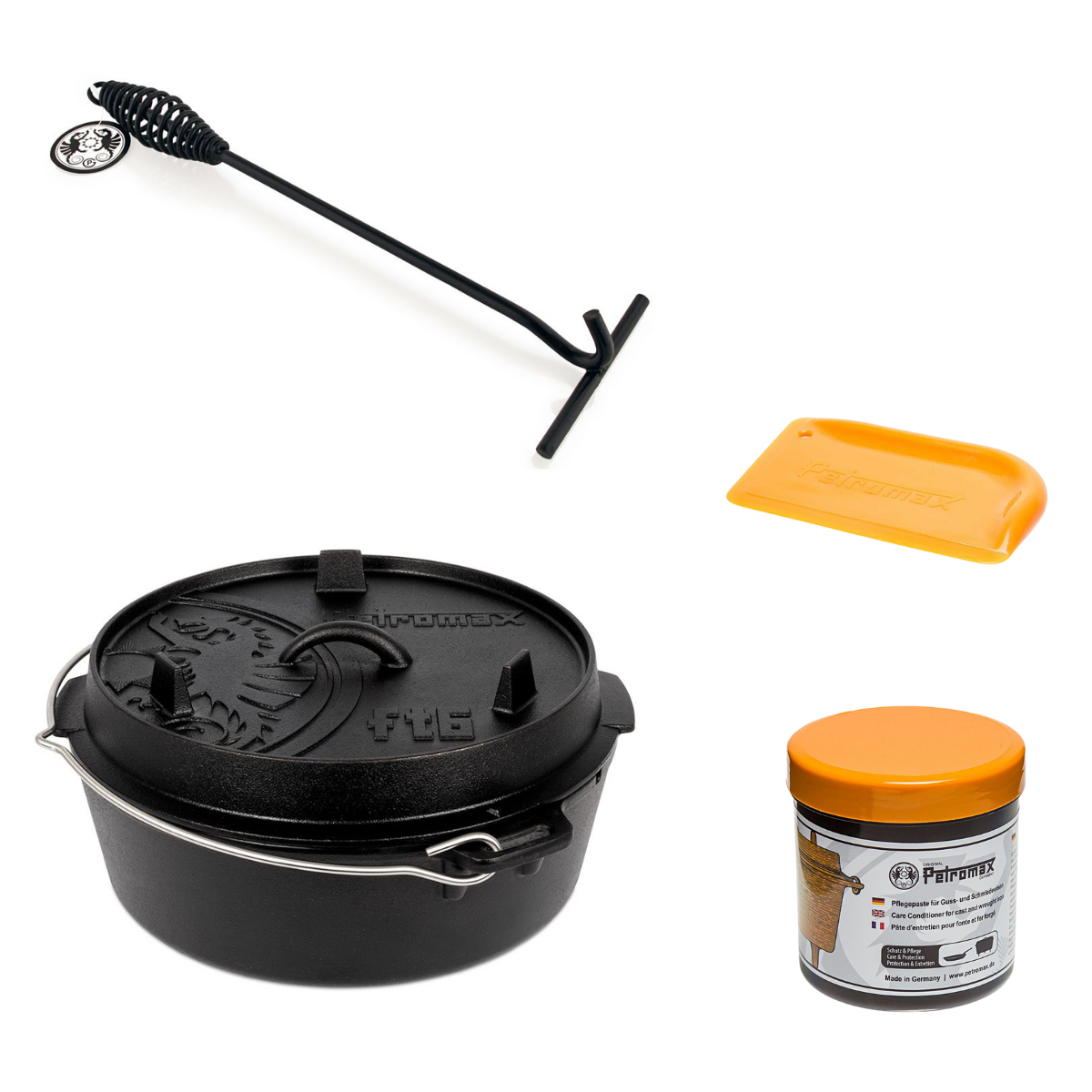 PETROMAX Feuertopf ft6-t Dutch Oven planer Boden Einsteiger-Set PETROMAX Feuertopf ft6-t Dutch Oven planer Boden Einsteiger-Set ft6-t ftdh ft-pflege os