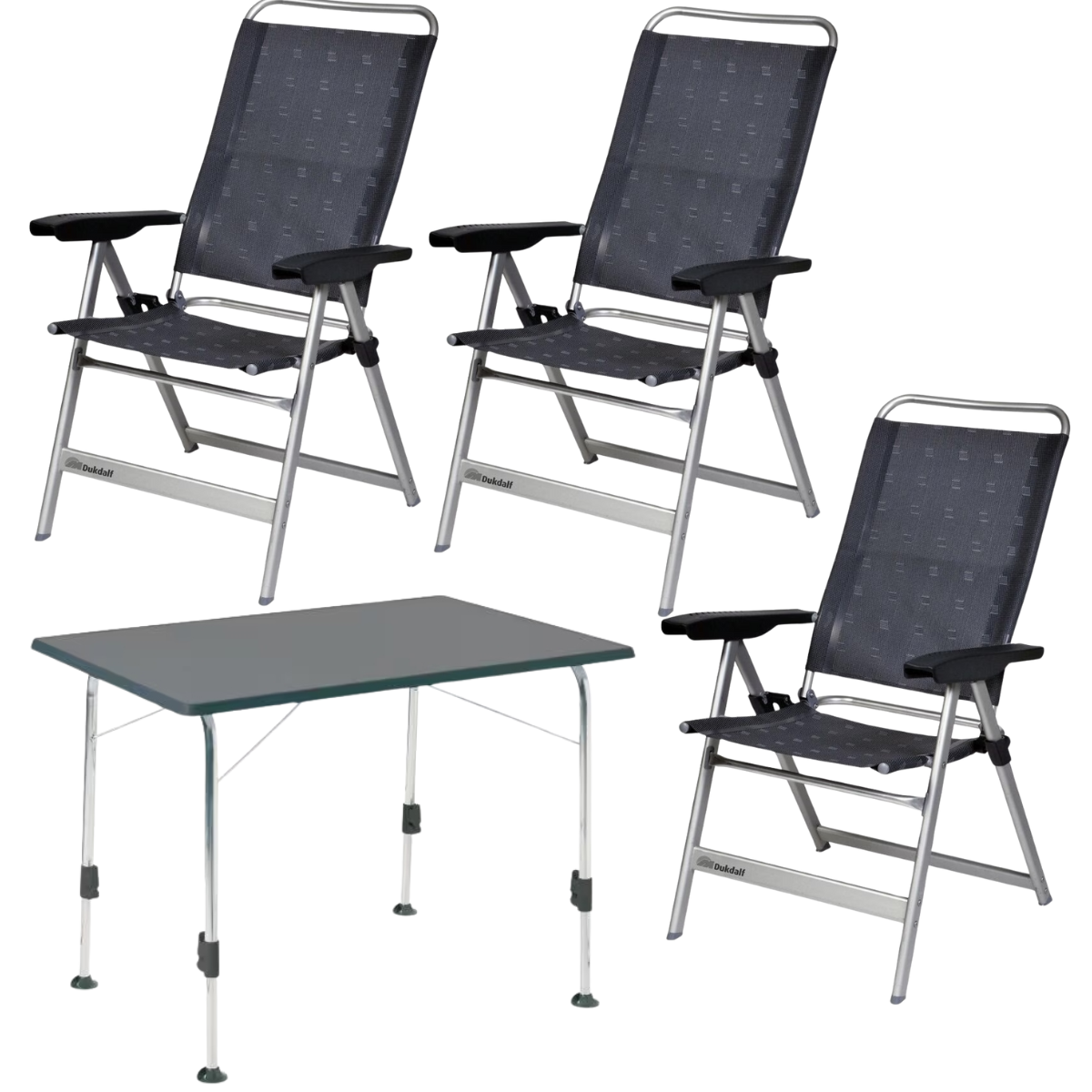 DUKDALF Stuhl Dynamic anthrazit 3er-Set - Tisch STABILIC III 115x70 cm anthrazit - 41-00-0677-4 40-24-1157.4