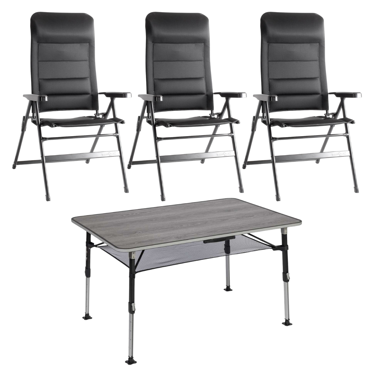 BRUNNER Campingstuhl ARAVEL 3D - L Schwarz 3er-Set - Tisch ELU NG 120 - 0404065N.C09L 0406043N