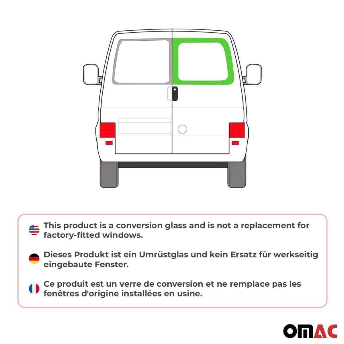 OMAC Heckscheibe Heckfenster VW T4 L1/L2 Bj. 1990-2003 Flügeltür Rechts OMAC Heckscheibe Heckfenster VW T4 L1-L2 Bj. 1990-2003 Fluegeltuer Rechts - 7521405-1BDFR
