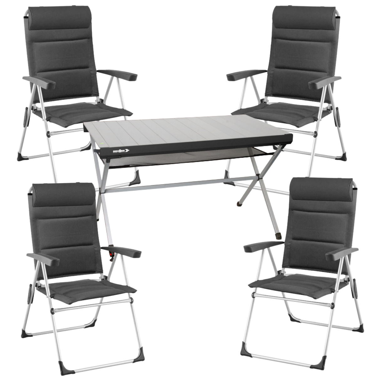 BRUNNER Campingstuhl ARAVEL CAMPER 4er-Set - Rolltisch TITANIUM AXIA 4 122x 76 cm - 0404093N.C25 0406098N