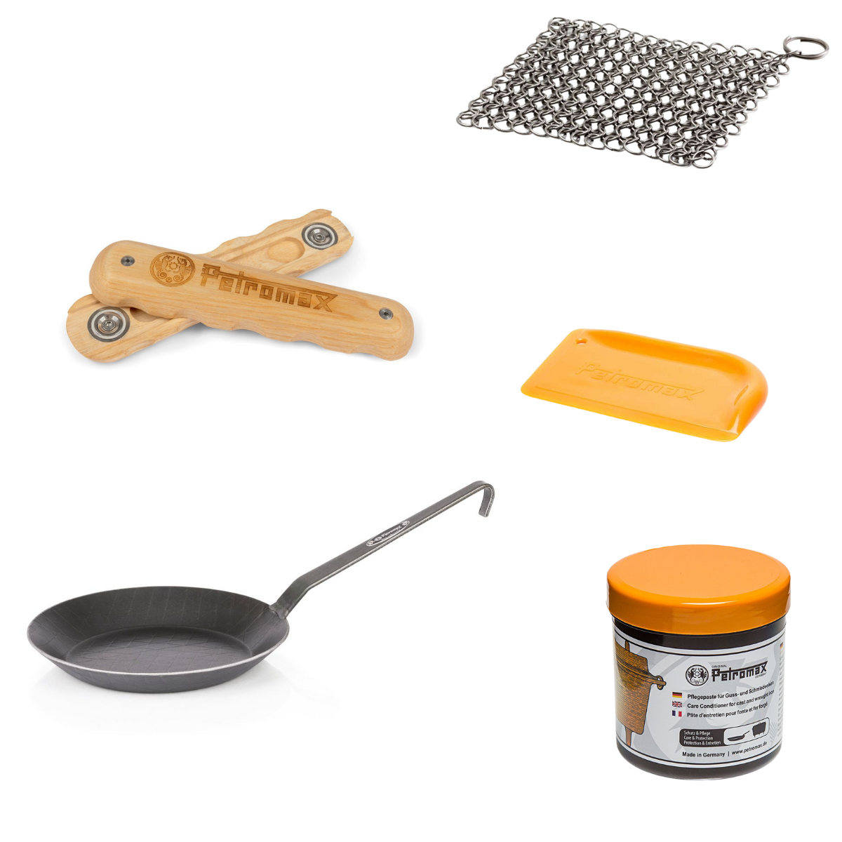 PETROMAX schmiedeeiserne Pfanne SP20 mit Holzgriff - Starterset sp20 scrub ft-pflege handle-sp-w os 