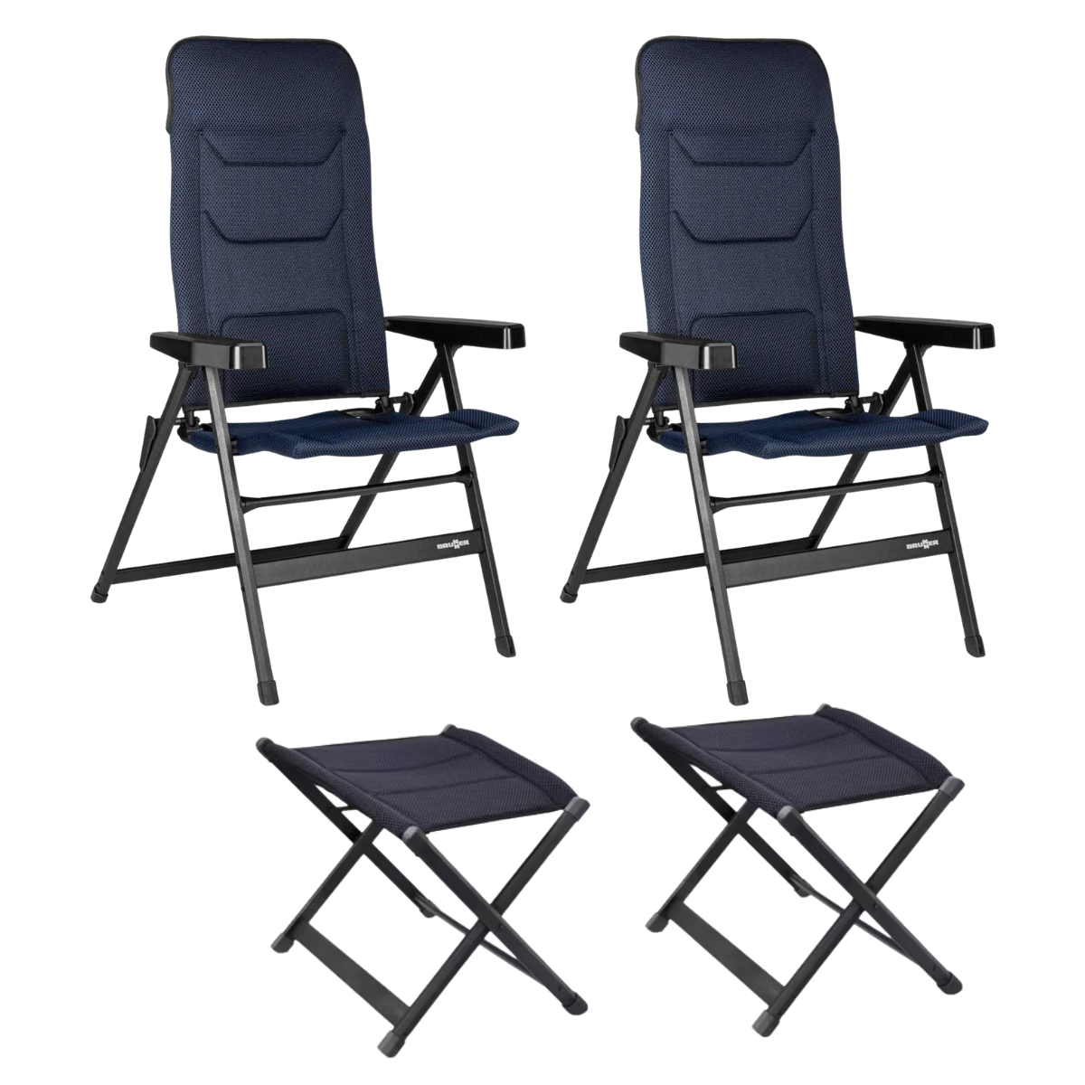 BRUNNER Campingstuhl REBEL 3D Pro - Medium Dunkelblau mit freistehenden Beinauflagen 2er-Set - 0404002N-C51M 0404004N.C51