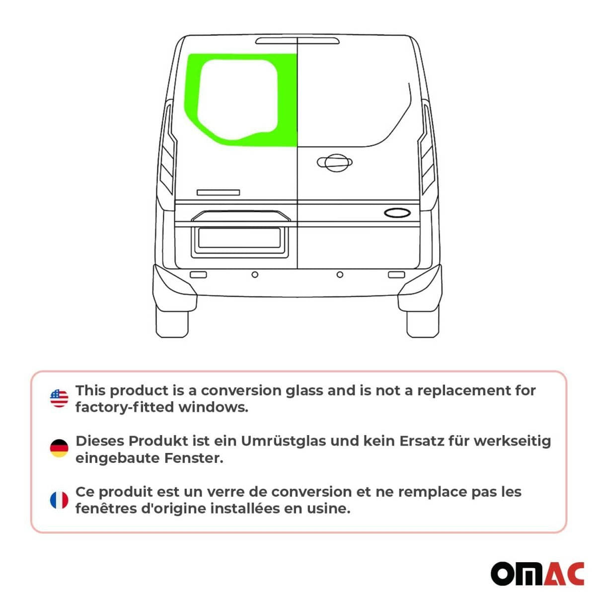 OMAC Heckscheibe Heckfenster Ford Transit Custom L1-L2 Bj. 2013-2023 Fluegeltuer Links - 2624405-1BDFL