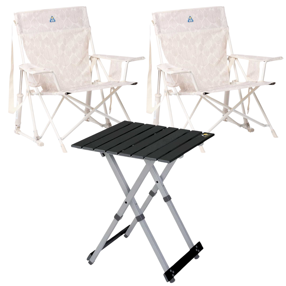 Set GCI Tisch Camp Table 20 - 2 Schaukelstuehle Kickback Rocker Leaf Soft Neutral - 410321 39126