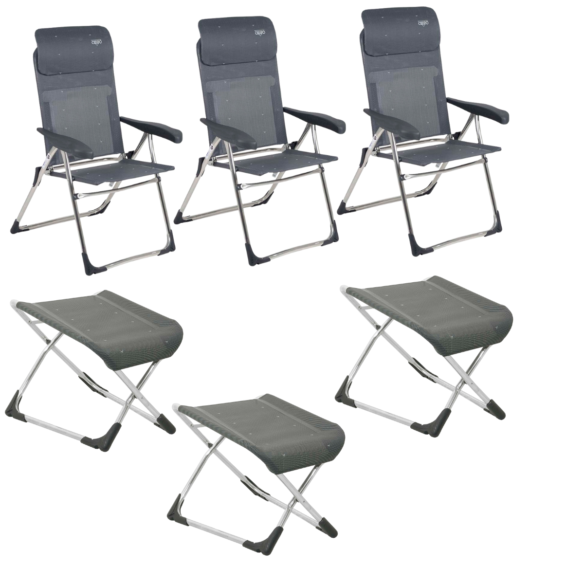 CRESPO Campingstuhl Classic Compact AL-213-C-40 anthrazit - freistehende Beinauflagen AL-231 3er-Set - 1104970 1104940