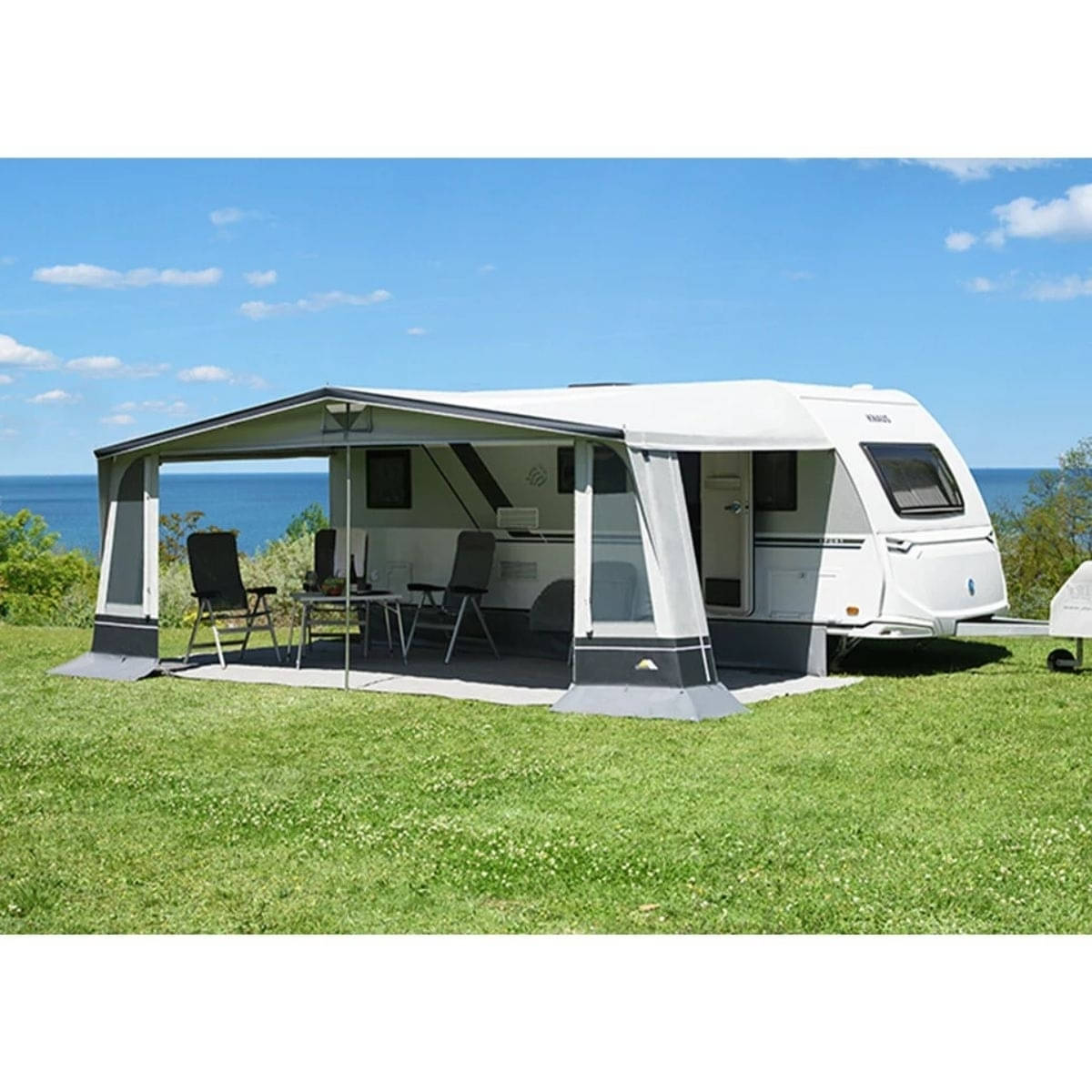 DWT Wohnwagen-Vorzelt DOMINO Gr. 19 Umlaufmass 1091-1120 cm Tiefe 250 cm mit 28 mm Stahlgestaenge - 142119S28