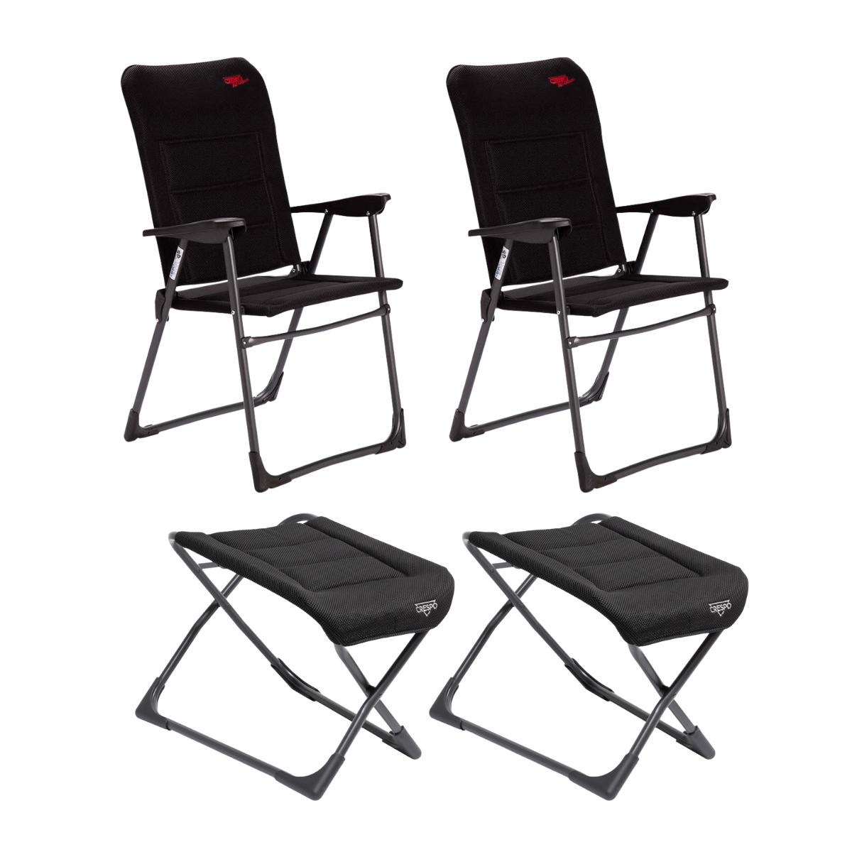 CRESPO Campingstuhl Air Deluxe AP-218-ADS schwarz - freistehende Beinauflagen AP-231-AD 2er-Set - 1148301 1149450