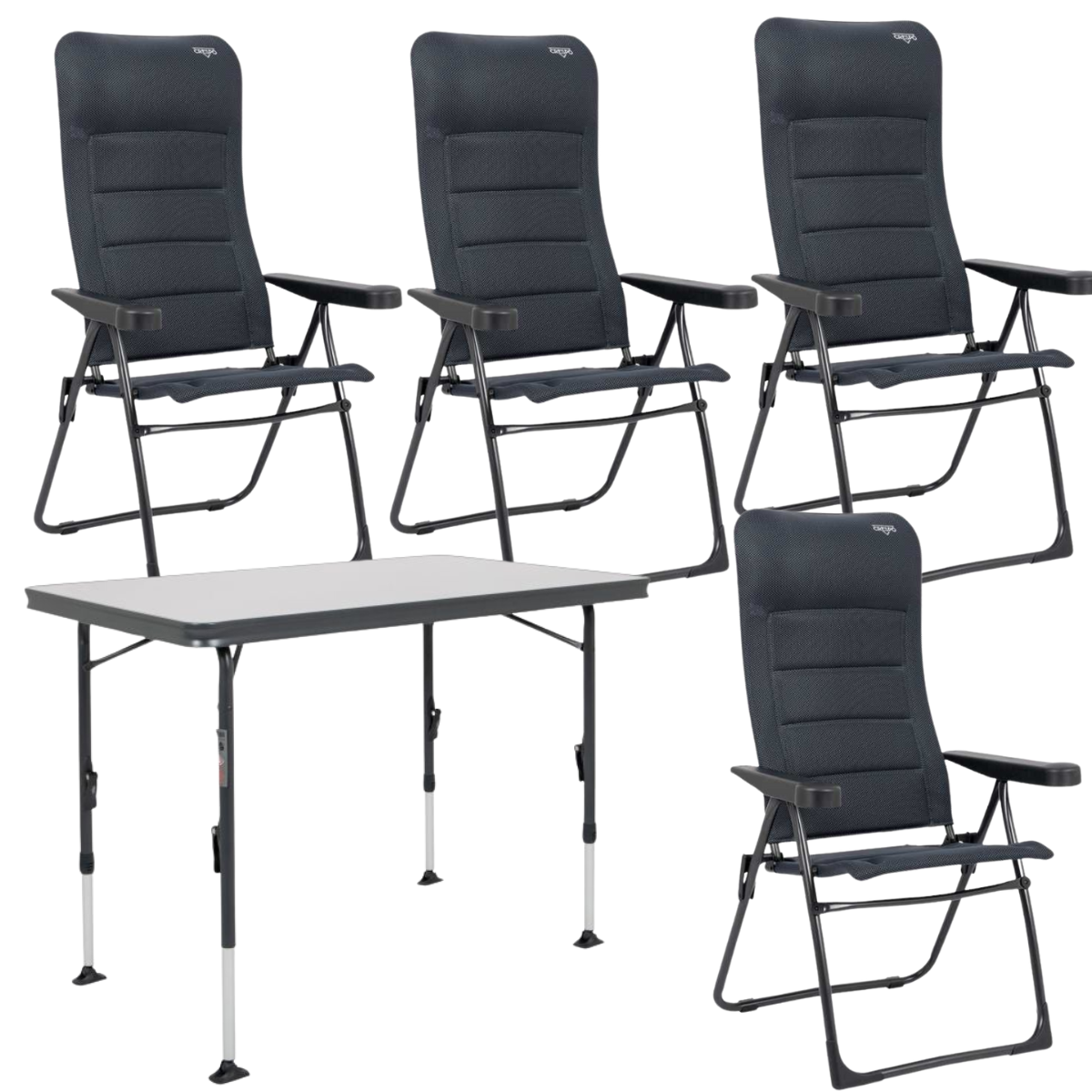 CRESPO Campingstuhl Air Deluxe AP-215-AD schwarz 4er-Set - Tisch Sevilla AP-272 120x80 cm schwarz - 1148026 1151400