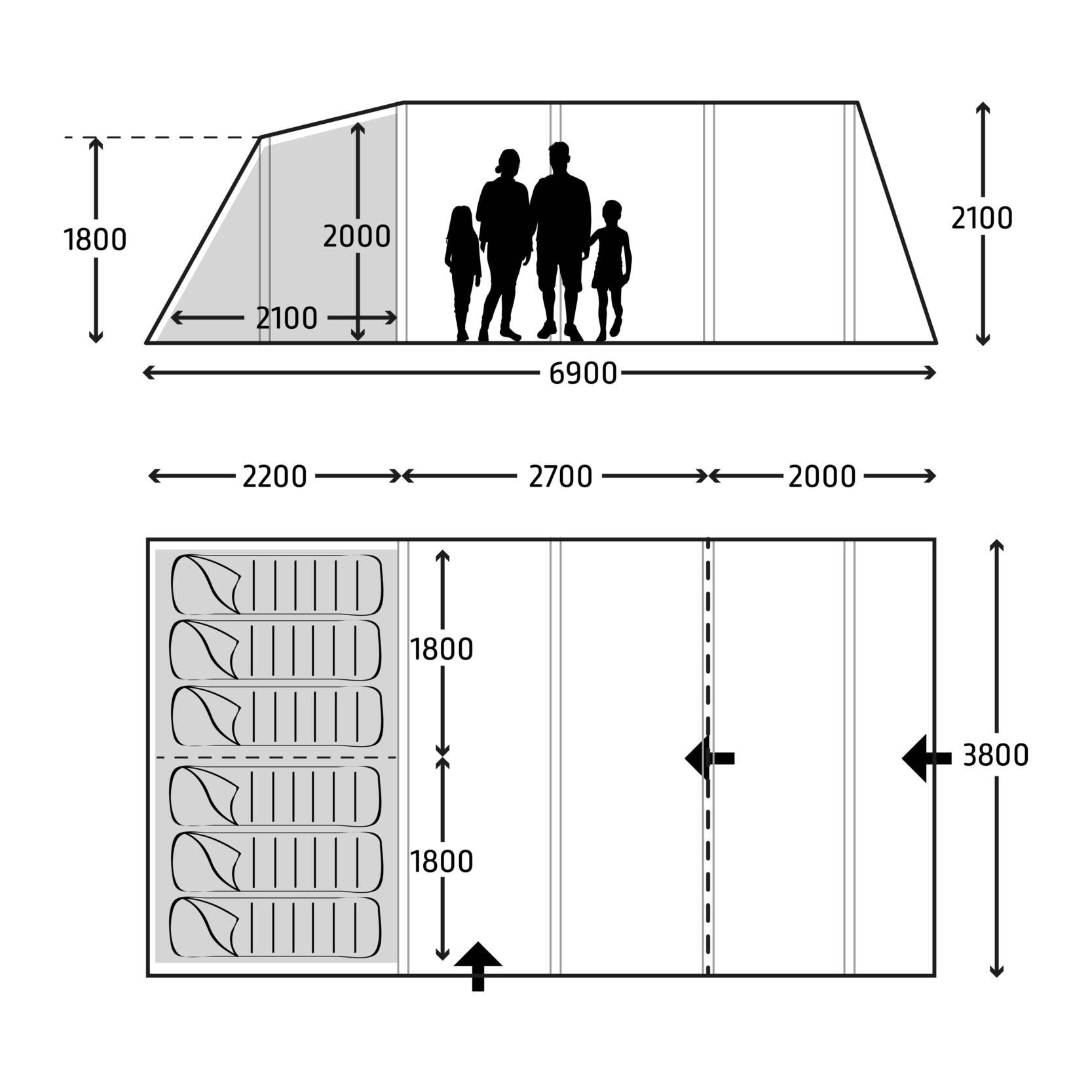 Kampa Hayling 6 AIR aufblasbares Campingzelt fuer 6 Personen