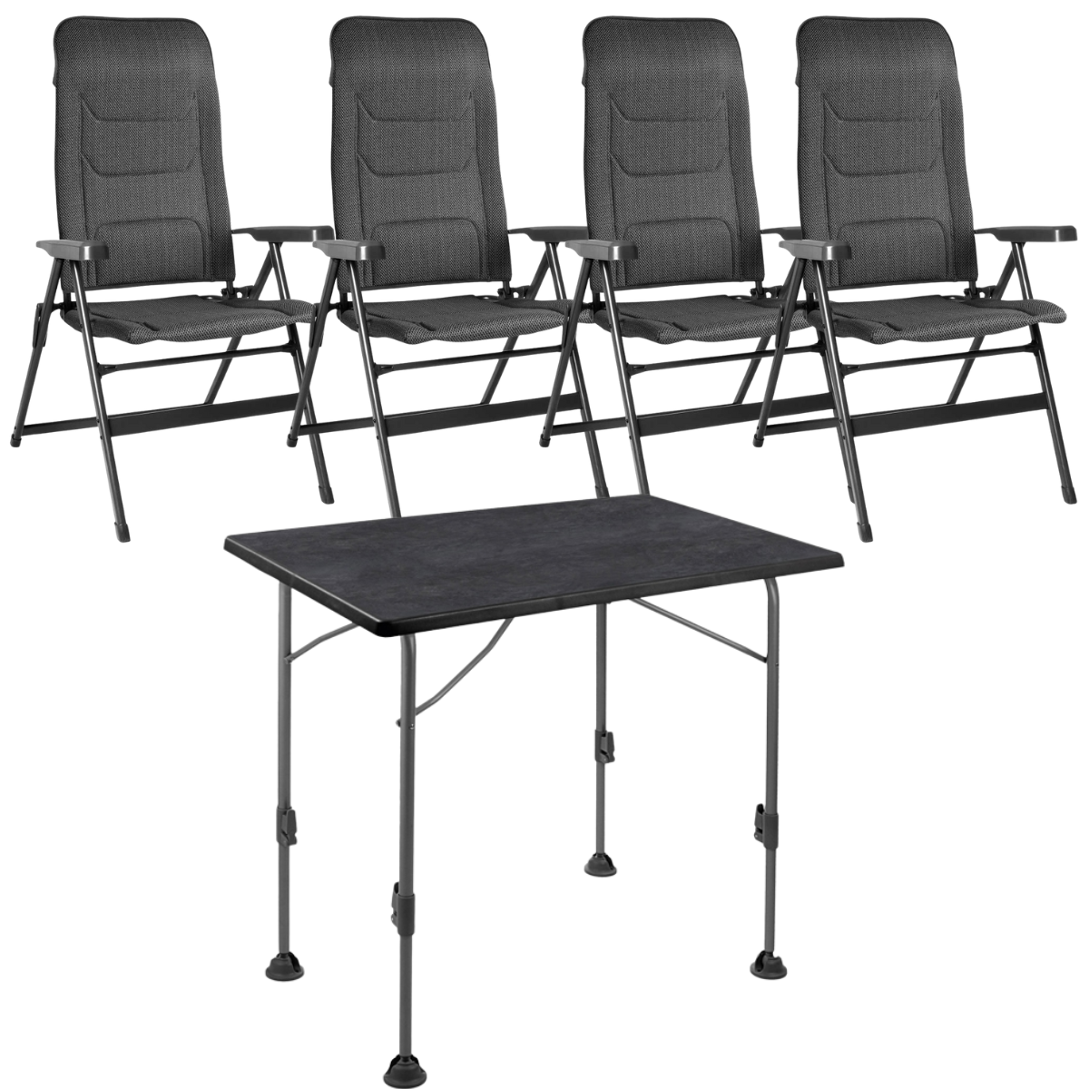 BRUNNER Campingstuhl ARAVEL VITACHIC 3D - L Salt-Pepper 4er-Set - Tisch LINEAR 115x70 cm Black - 0404065N-C42L 0406031N.C69