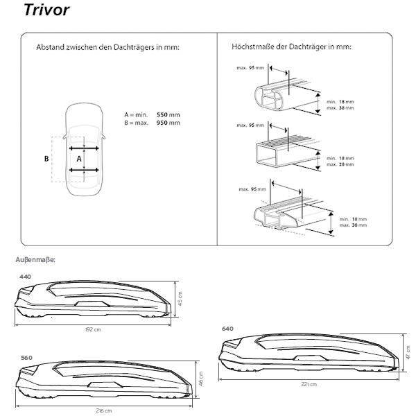 Dachbox Hapro Trivor 640 Anthacite 640 Liter 221x94 cm 35372