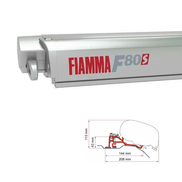 Markise FIAMMA F80 S 370 Royal grey Gehaeuse titanium inkl. Adapter Low Profile schwarz Fiat Ducato Jumper Boxer H2 L3 ab 2006