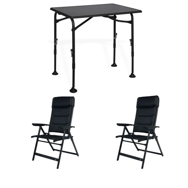 Set 1 Tisch WESTFIELD Aircolite 80 Black Edition Tisch 80 x 60 cm - Performance Series - 201-27271 und 2 Stuehle Camperdice Evolution schwarz