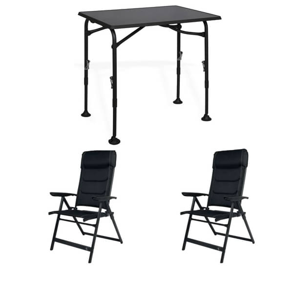Set WESTFIELD Tisch Aircolite Black 80 & 2 Stühle Camperdice Evolution schwarz Set 1 Tisch WESTFIELD Aircolite 80 Black Edition Tisch 80 x 60 cm - Performance Series - 201-27271 und 2 Stuehle Camperdice Evolution schwarz