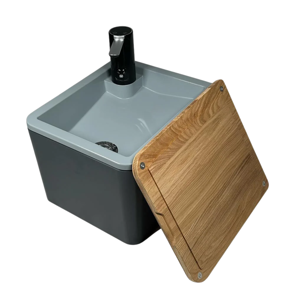 TRELINO Splash Premium - Waschbecken Groesse S Anthrazit mit magnetischen Holzdeckel - T6-01022